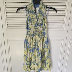 BCBGeneration Backless Blue and Yellow Dress